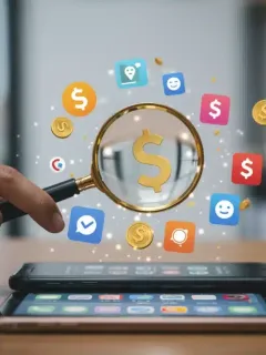 Person discovering hidden savings on phone with magnifying glass