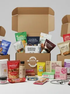 Vibrant collection of lifestyle subscription box items, symbolizing smart savings