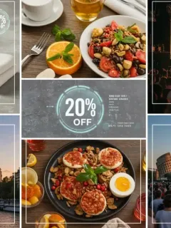 Vibrant collage showcasing luxury experiences with holographic coupon overlays and a '20% OFF' badge, symbolizing 2025 lifestyle coupon savings.