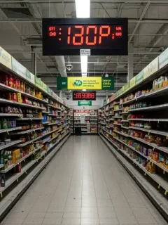 Shopping cart with distressed consumer looking at high grocery prices