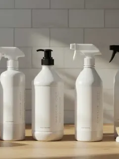 Eco-friendly cleaning products on a kitchen counter