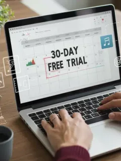 Person planning to maximize a 30-day free trial on a laptop