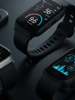 Three modern wearable fitness trackers showcasing their advanced features for health monitoring