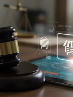 Gavel on tablet symbolizing new federal consumer protection act for online shopping