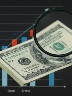 Hand with magnifying glass over cash, symbolizing high-yield savings growth
