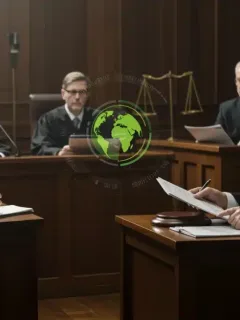 Courtroom drama symbolizing eco-friendly claims lawsuits