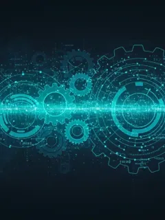 Digital gears representing regulatory frameworks in online advertising, with data streams and a calendar icon indicating March 2026.