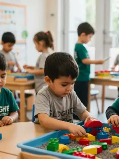 Children learning in a modern early childhood education classroom