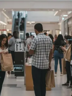 Shoppers navigating a modern US mall, symbolizing the impact of 2025 free trial policy changes on consumer behavior.