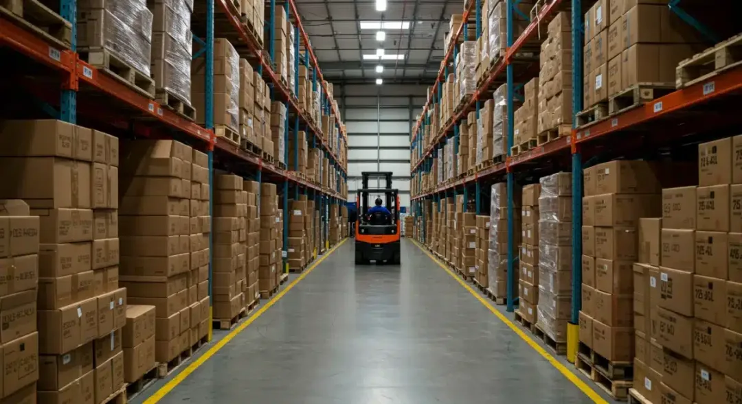 Warehouse logistics demonstrating challenges in US apparel distribution due to new regulations.