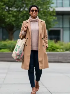 Woman confidently showcasing smart fashion choices, embodying budget-friendly style
