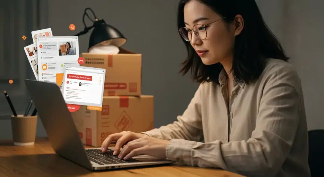 Person managing multiple subscription box accounts online