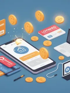Illustration of loyalty cards and rewards app for maximizing purchases