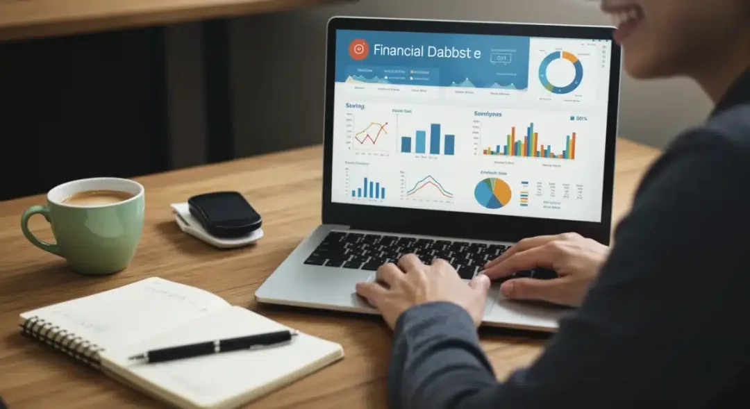 Person reviewing financial dashboard on laptop, demonstrating successful personal budgeting.