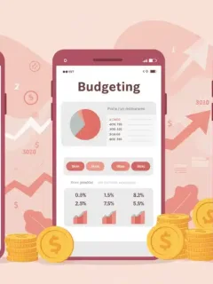 Illustration of top 3 smart lifestyle budgeting apps on phone screens with savings graphics.