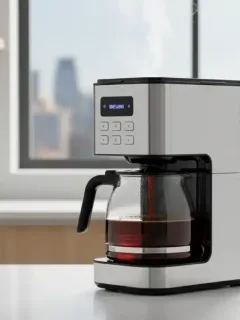 Sleek high-end coffee maker brewing in a modern kitchen