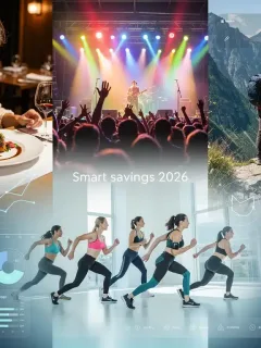 Vibrant collage showing diverse lifestyle experiences with overlaid financial graphics, representing smart savings for 2026.