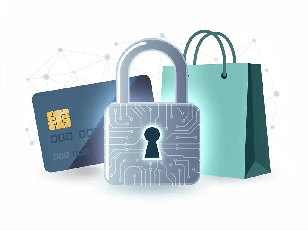 Digital lock protecting credit card and shopping bag for online transactions