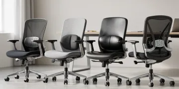 Four ergonomic office chairs under 400 dollars, showcasing lumbar support and durability features.