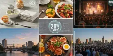 Vibrant collage showcasing luxury experiences with holographic coupon overlays and a '20% OFF' badge, symbolizing 2025 lifestyle coupon savings.