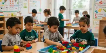 Children learning in a modern early childhood education classroom