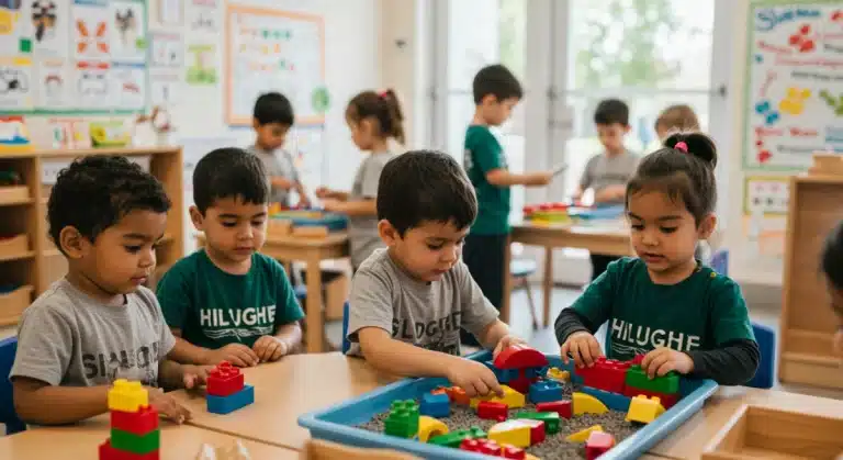 Children learning in a modern early childhood education classroom