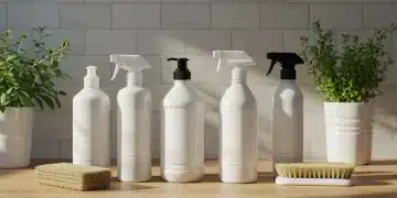 Eco-friendly cleaning products on a kitchen counter