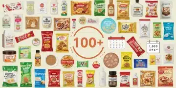 Collection of diverse lifestyle product freebies, including cosmetics, snacks, and home essentials, signifying over $100 in annual savings for 2025.