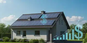 2025 US Energy Bill Rebates: Up to $2500 for Home Upgrades Modern home with solar panels, symbolizing new energy bill rebates for US homeowners in 2025.