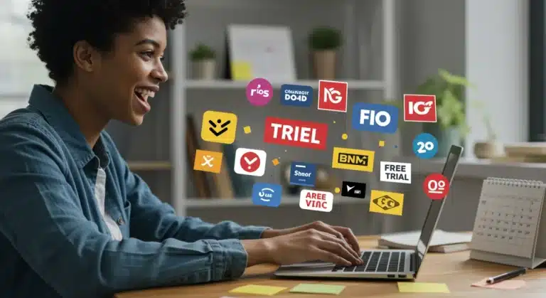 Person optimizing 3-month free trials on a laptop in 2025