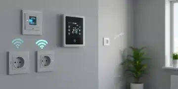 Smart home devices integrated into a modern living space demonstrating energy efficiency