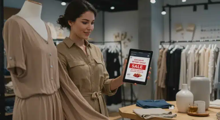 Woman finding exclusive deals for sustainable fashion and home decor in 2025