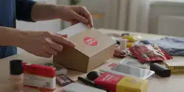 Hands unboxing a free product, surrounded by various sample items