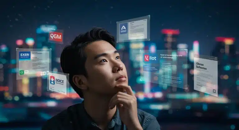 Digital screens showing software logos and policy documents, representing free trial program updates.