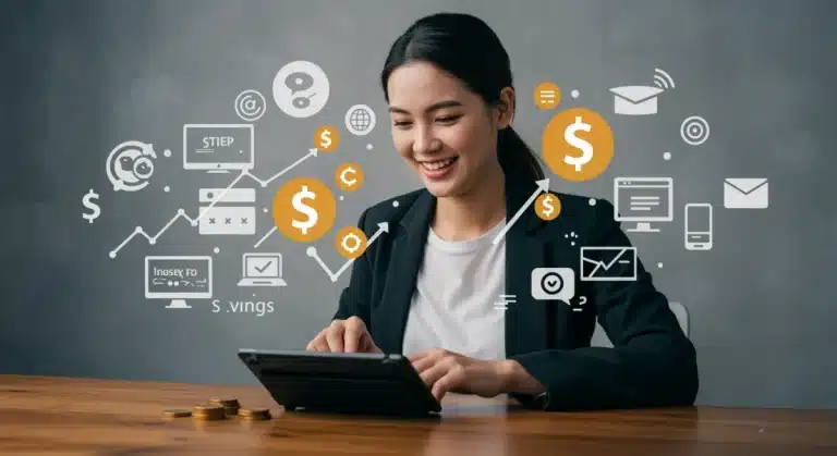 Person saving money with free trial programs on digital services