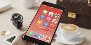 Smartphone displaying shopping app discounts on premium lifestyle products