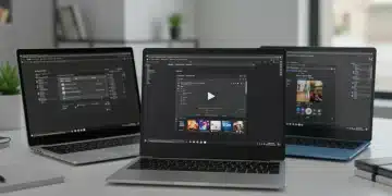 Three budget laptops under $500 for 2025, showcasing their screens and keyboards on a desk.