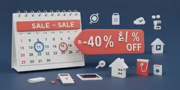 Calendar with marked sale dates and various discounted lifestyle products, symbolizing smart shopping plans for 2026.