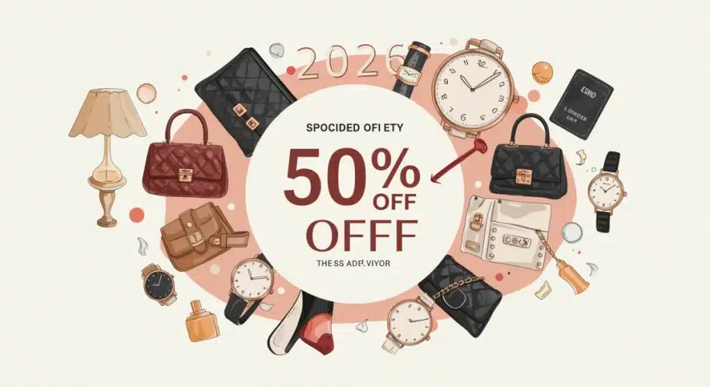 Exclusive deals alert graphic with 50% off on lifestyle brands 2026