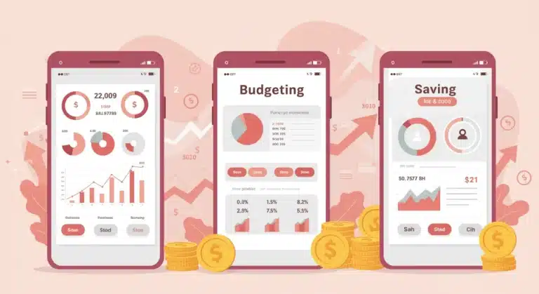Illustration of top 3 smart lifestyle budgeting apps on phone screens with savings graphics.