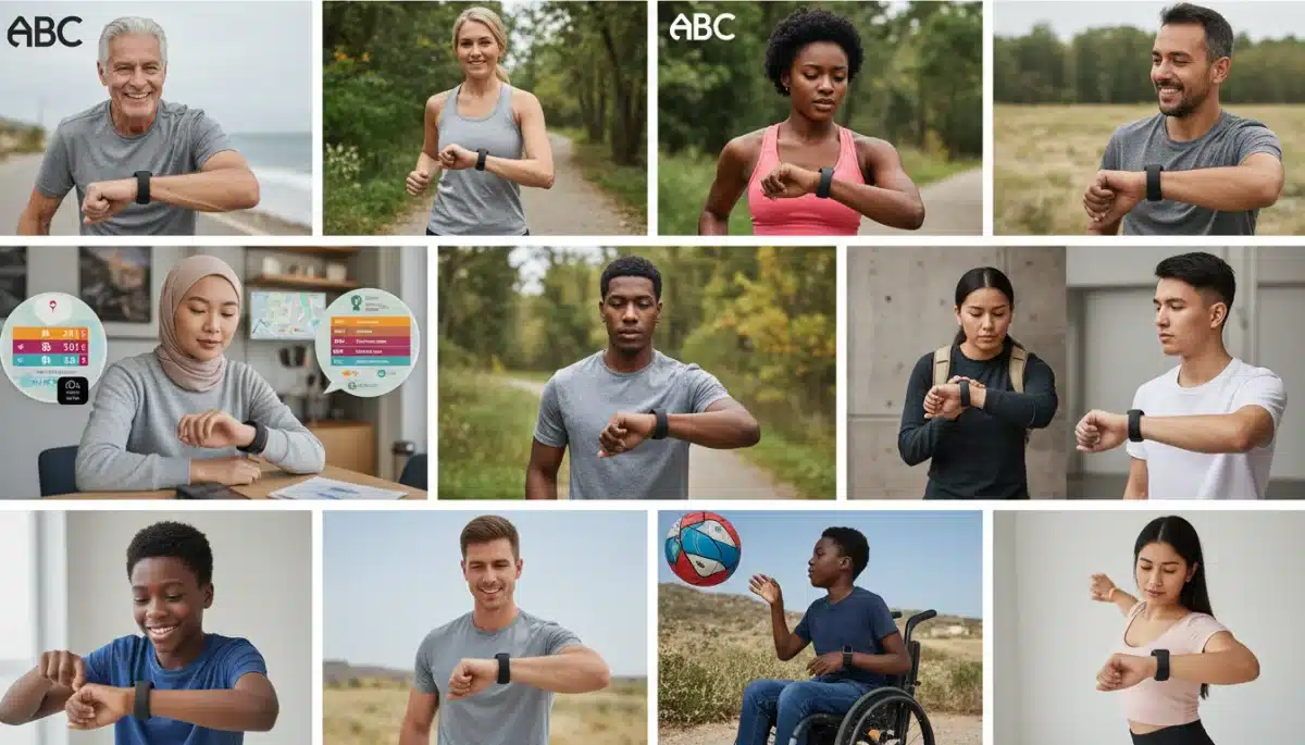 Diverse American users engaging with ABC Fitness Tracker