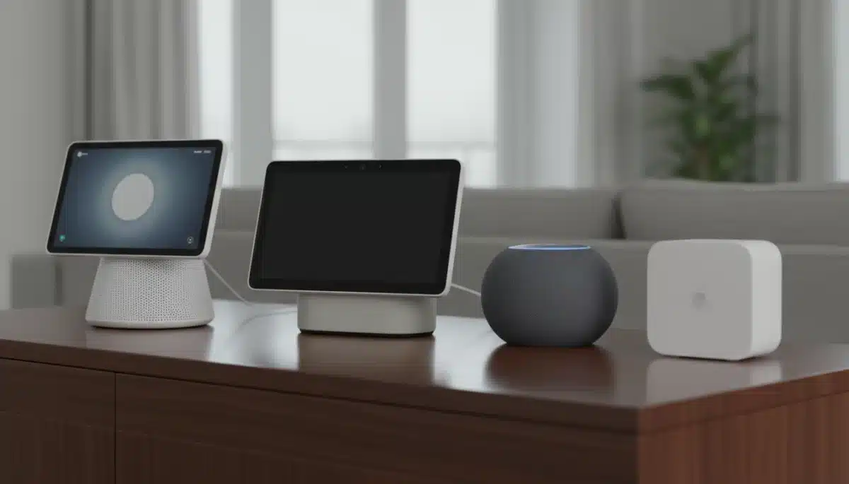 Four popular smart home hubs displayed side-by-side for comparison