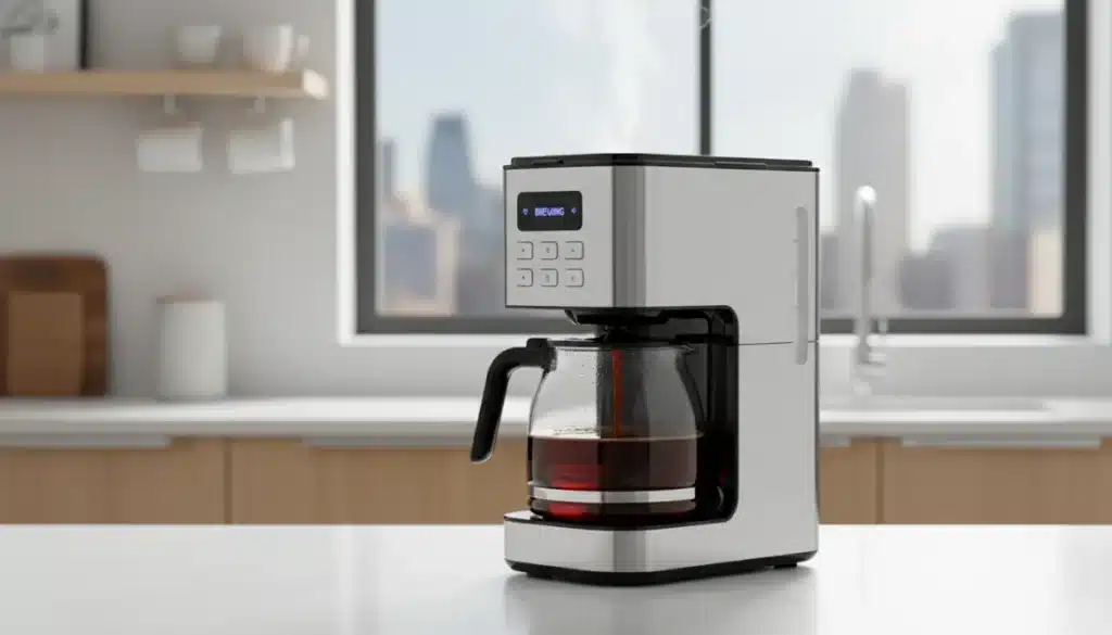 Sleek high-end coffee maker brewing in a modern kitchen