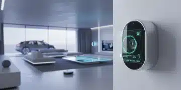 Sleek XYZ Home Security Camera monitoring a modern smart home interior.