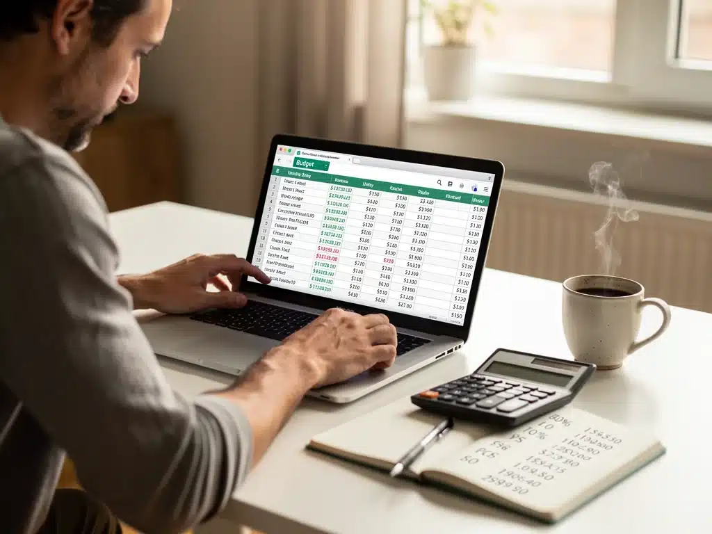 Detailed budget spreadsheet on laptop for 2026 lifestyle overhaul