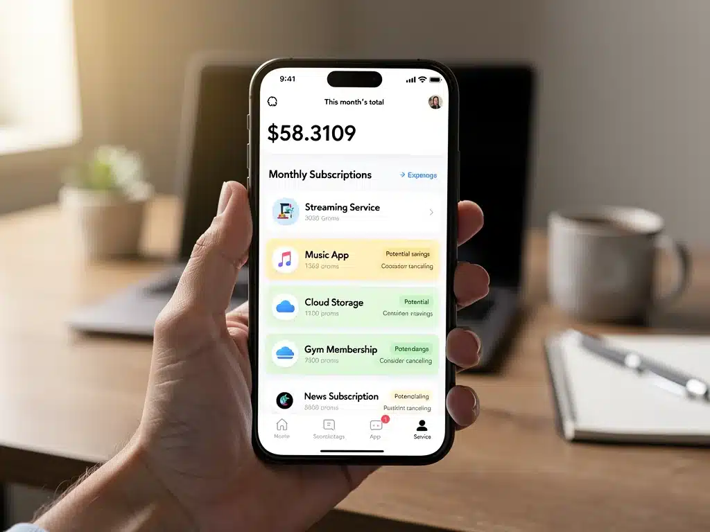 Smartphone displaying budget tracking app with subscription data