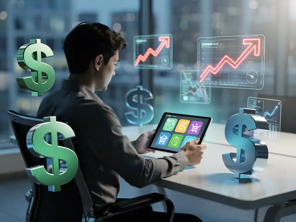 Tablet showing subscription apps and significant cost savings