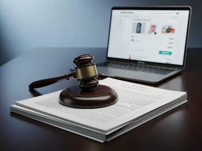Gavel and laptop symbolizing federal consumer protection bill for online shopping rights