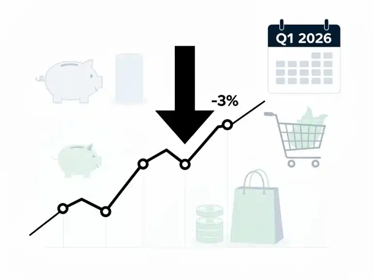 Financial chart showing a 3% inflation dip in Q1 2026 with household budget implications