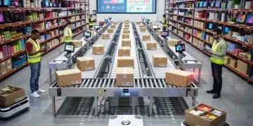 Automated e-commerce fulfillment center processing online orders, illustrating retail industry growth